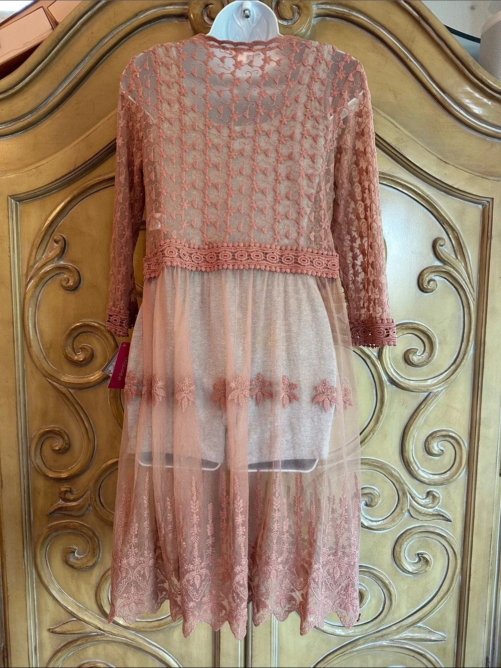 Lace & Tulle Open Front Duster in Dusty Rose